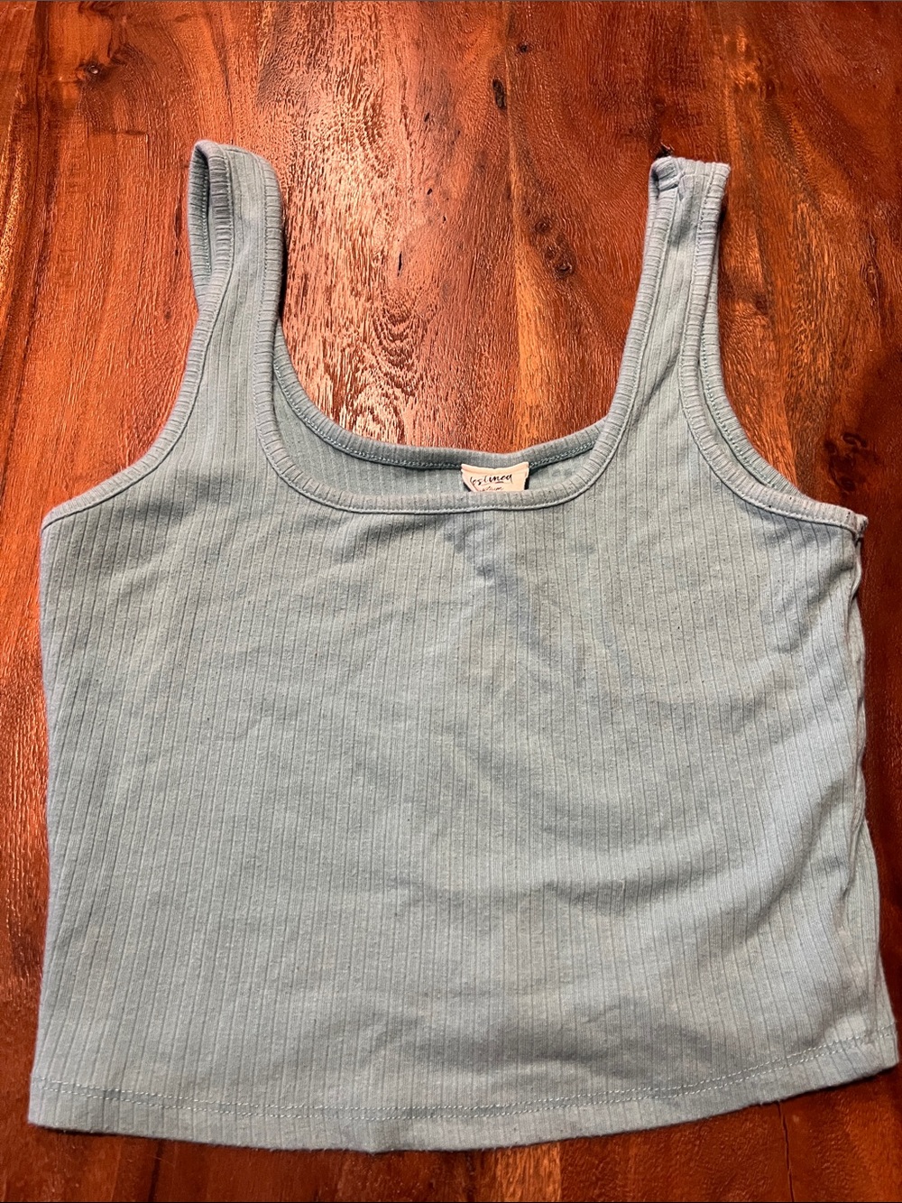 Ribbed Light Blue Tank Top - Casual Scoop Neck